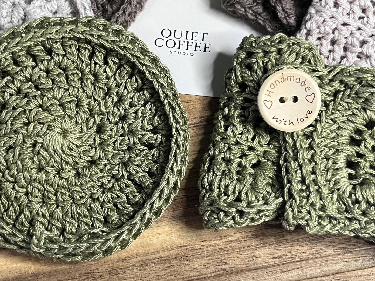 Crochet Mug Cosy Set | Green Coffee Lover Gift