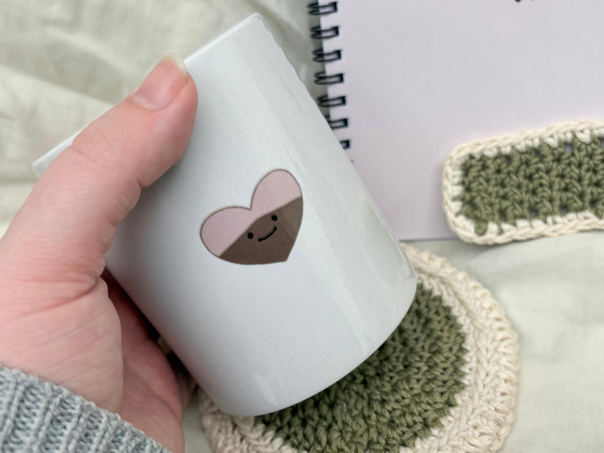 Crochet Study Gift Set, Coffee Lover Gift Box, Handmade Mug Cosy Bundle, Cottagecore Desk Decor, Student Gift for Her, Journaling Kit