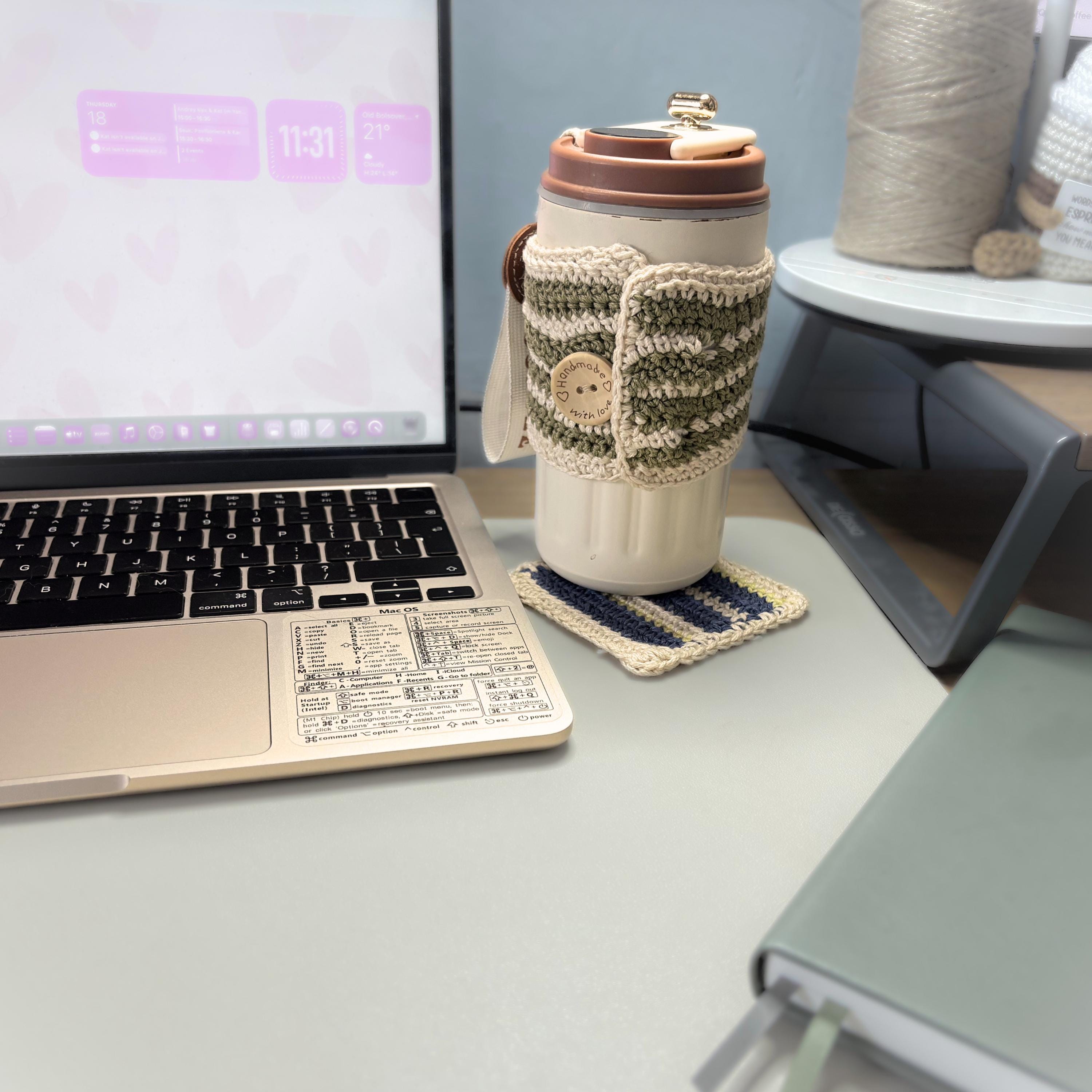 Crochet Coffee Mug Sleeve , Reusable Cup Cozy, Handmade Cotton Cup Warmer, Coffee Lover Gift, Cottagecore Kitchen, Eco Friendly Mug Cosy,