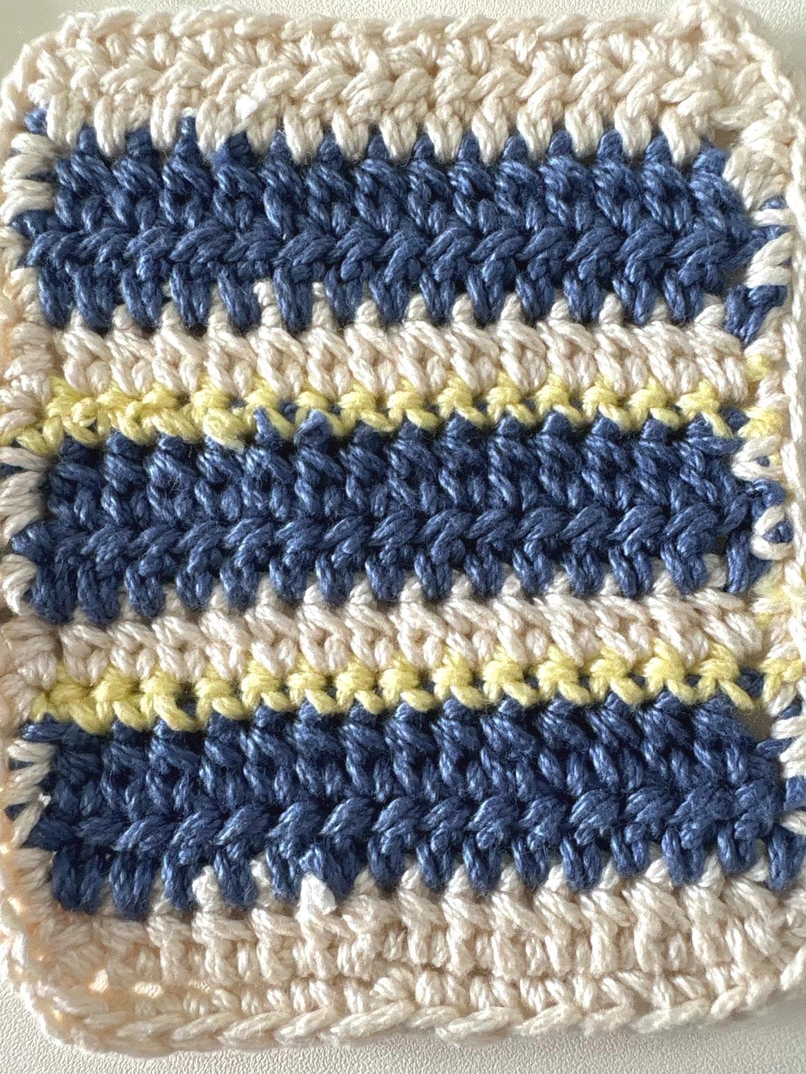Crochet Coaster Set of 2, Handmade Cotton Drink Coasters, Blue Cream Striped Mug Rug, Coastal Boho Housewarming Gift, Coffee Lover Gift Set