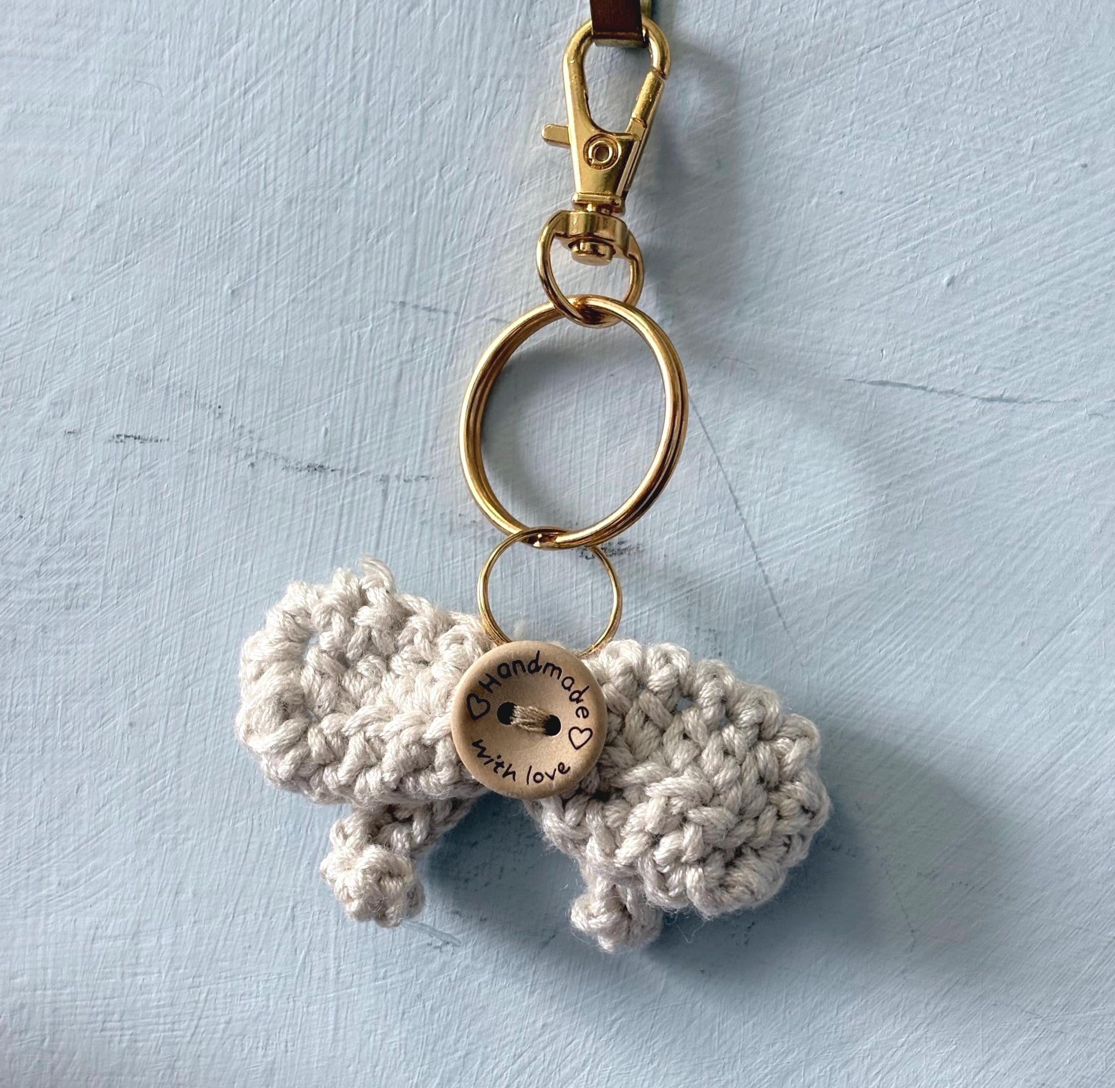 Crochet Bow Keyring Bag Charm, Handmade Cotton Gift for Her, Teacher Gift, Graduation Present