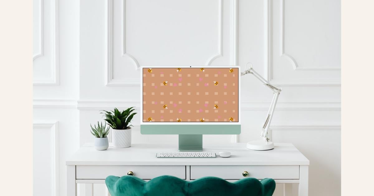 Kawaii Bee Wallpaper Bundle, Cute iPhone Wallpaper, Cozy Coffee Aesthetic, iPad Desktop Laptop Background, Cottagecore Digital Download
