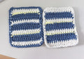 Crochet Coaster Set of 2, Handmade Cotton Drink Coasters, Blue Cream Striped Mug Rug, Coastal Boho Housewarming Gift, Coffee Lover Gift Set