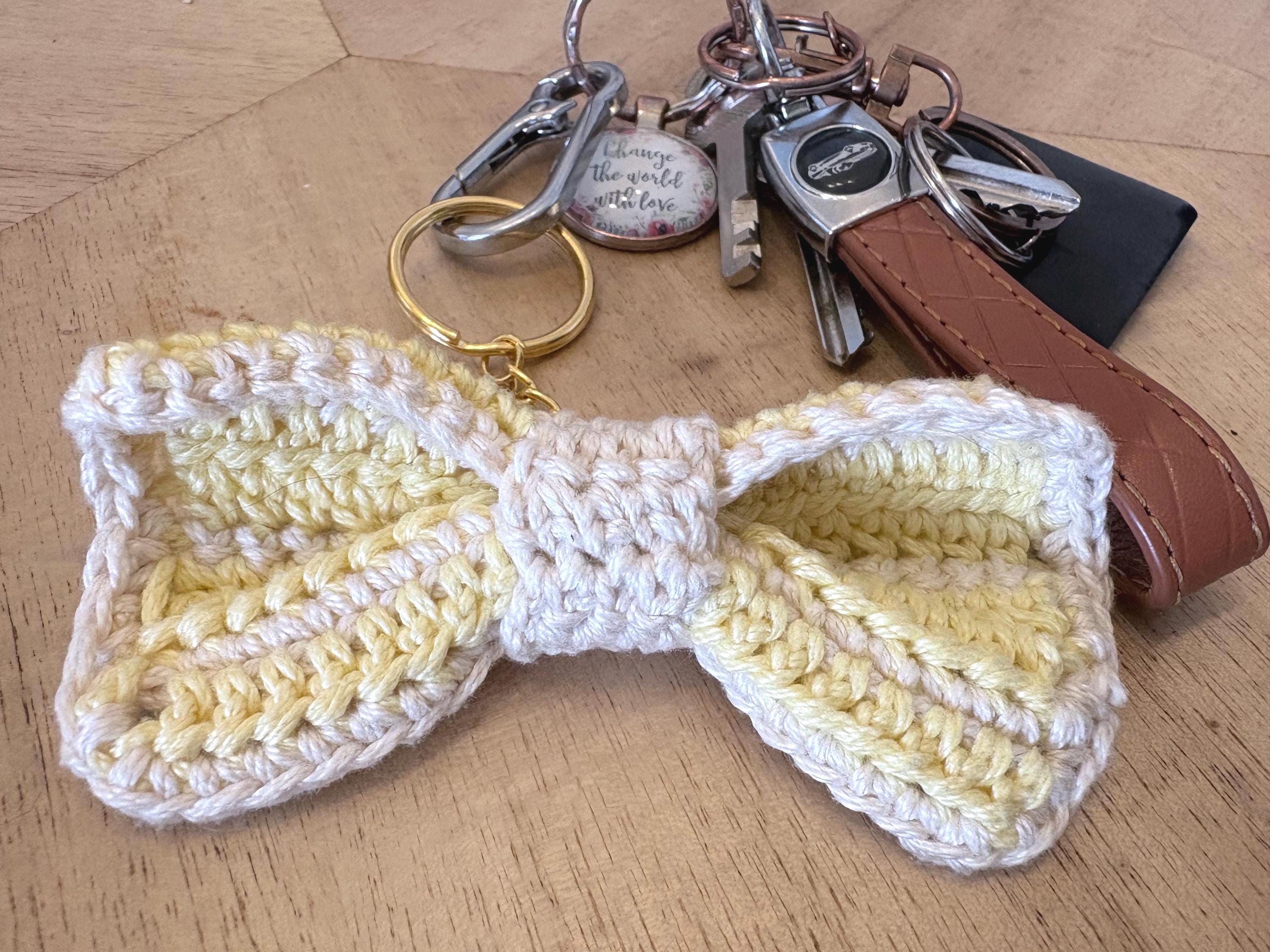 Crochet Bow Keyring, Cute Coquette Bag Charm, Handmade Cotton Keychain, Aesthetic Purse Charm, Cottagecore Gift for Her, Teacher Gift