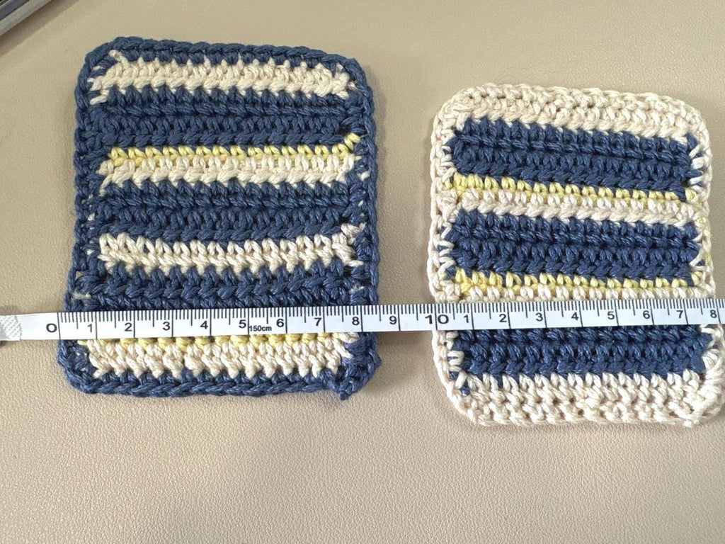 Crochet Coaster Set of 2, Handmade Cotton Drink Coasters, Blue Cream Striped Mug Rug, Coastal Boho Housewarming Gift, Coffee Lover Gift Set