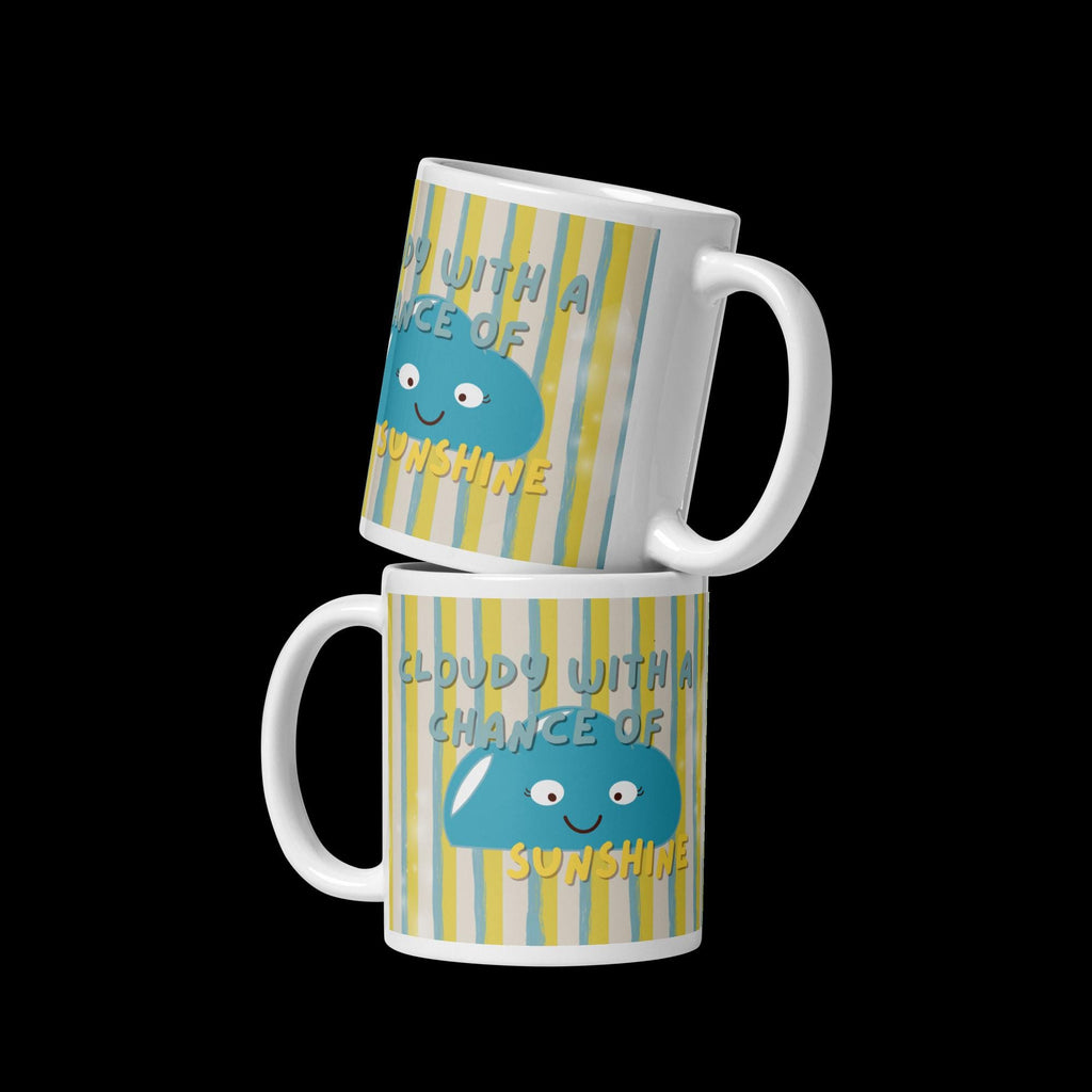 Cloudy with a Chance of Sunshine Mug, Cute Cloud Coffee Cup, Aesthetic Ceramic Mug, Positive Quote Gift for Her, Kawaii Coffee Mug