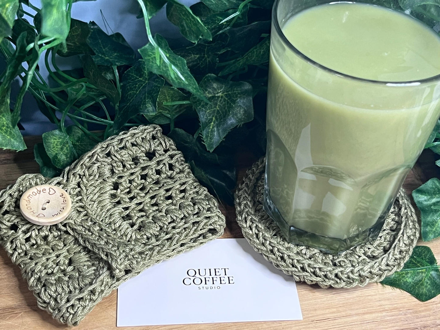 Crochet Mug Cosy Set | Green Coffee Lover Gift