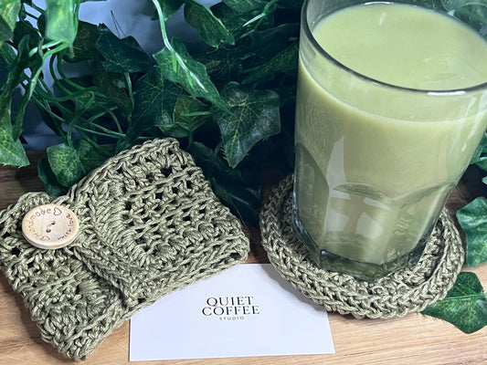 Crochet Mug Cosy Set | Green Coffee Lover Gift
