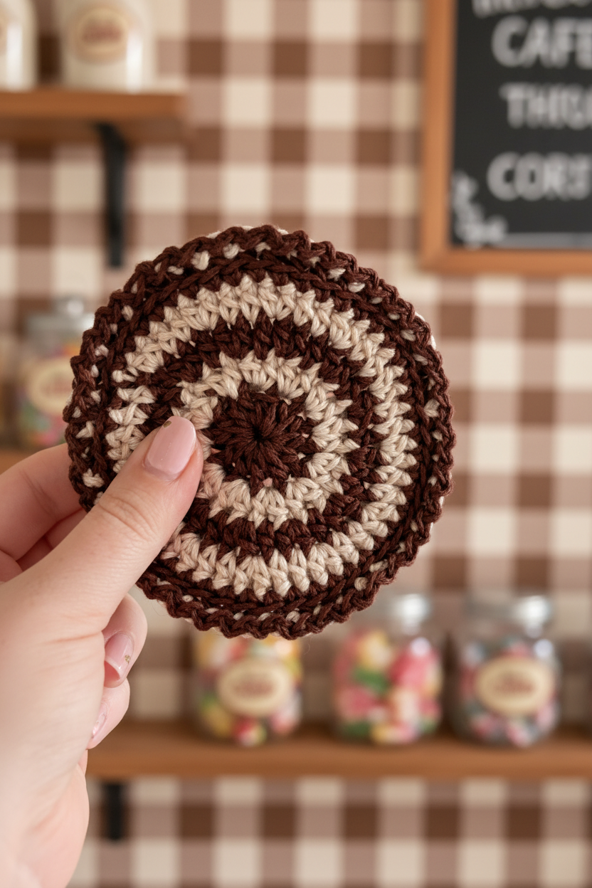 Double layer cotton coaster with circle shape. 