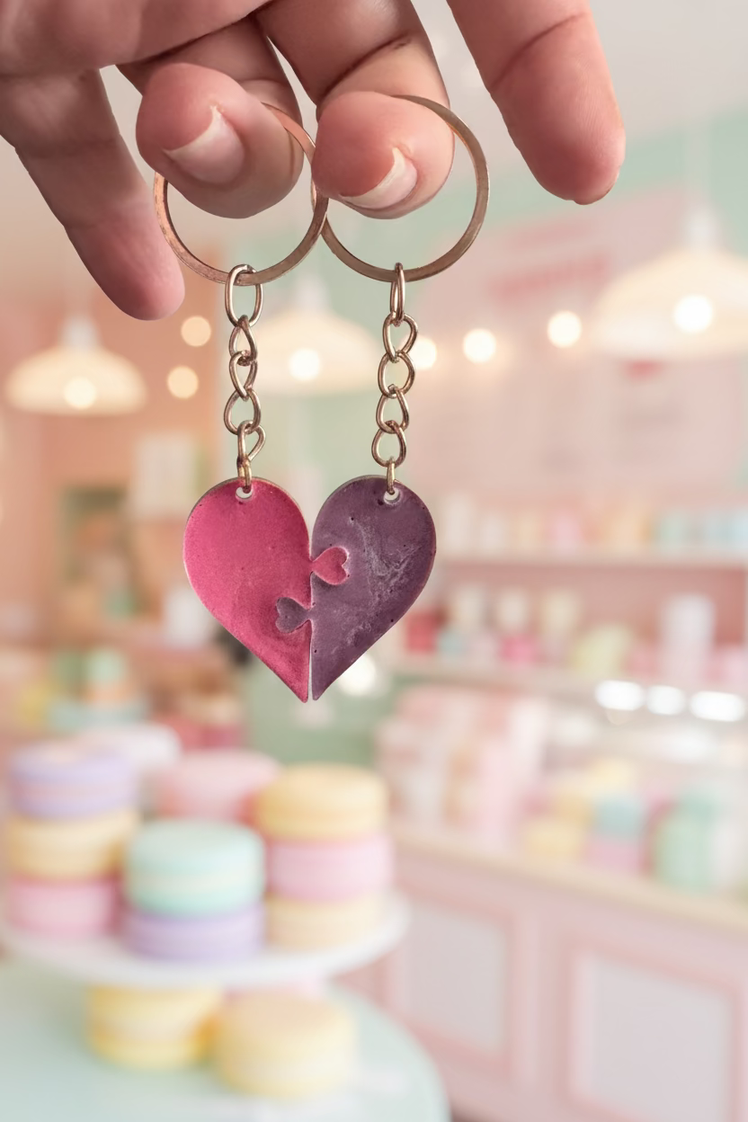 One Heart For Two Keyring Set | Quiet Coffee Studio