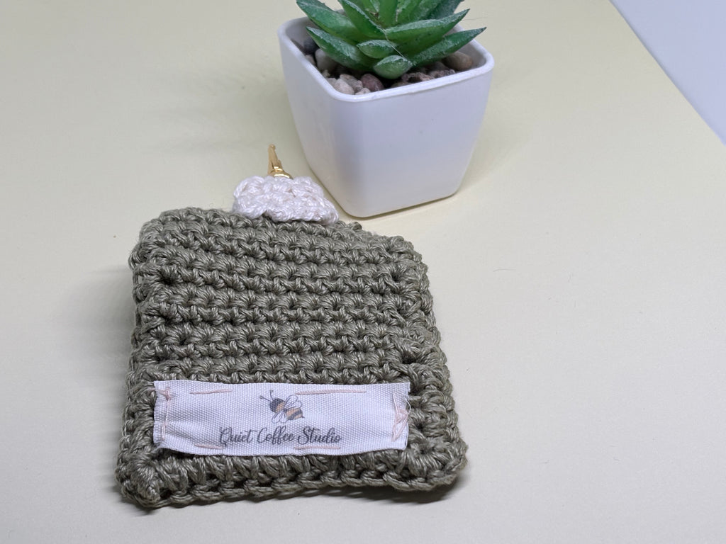 Crocheted AirPod Case with button and clasp | QuietCoffeeStudio