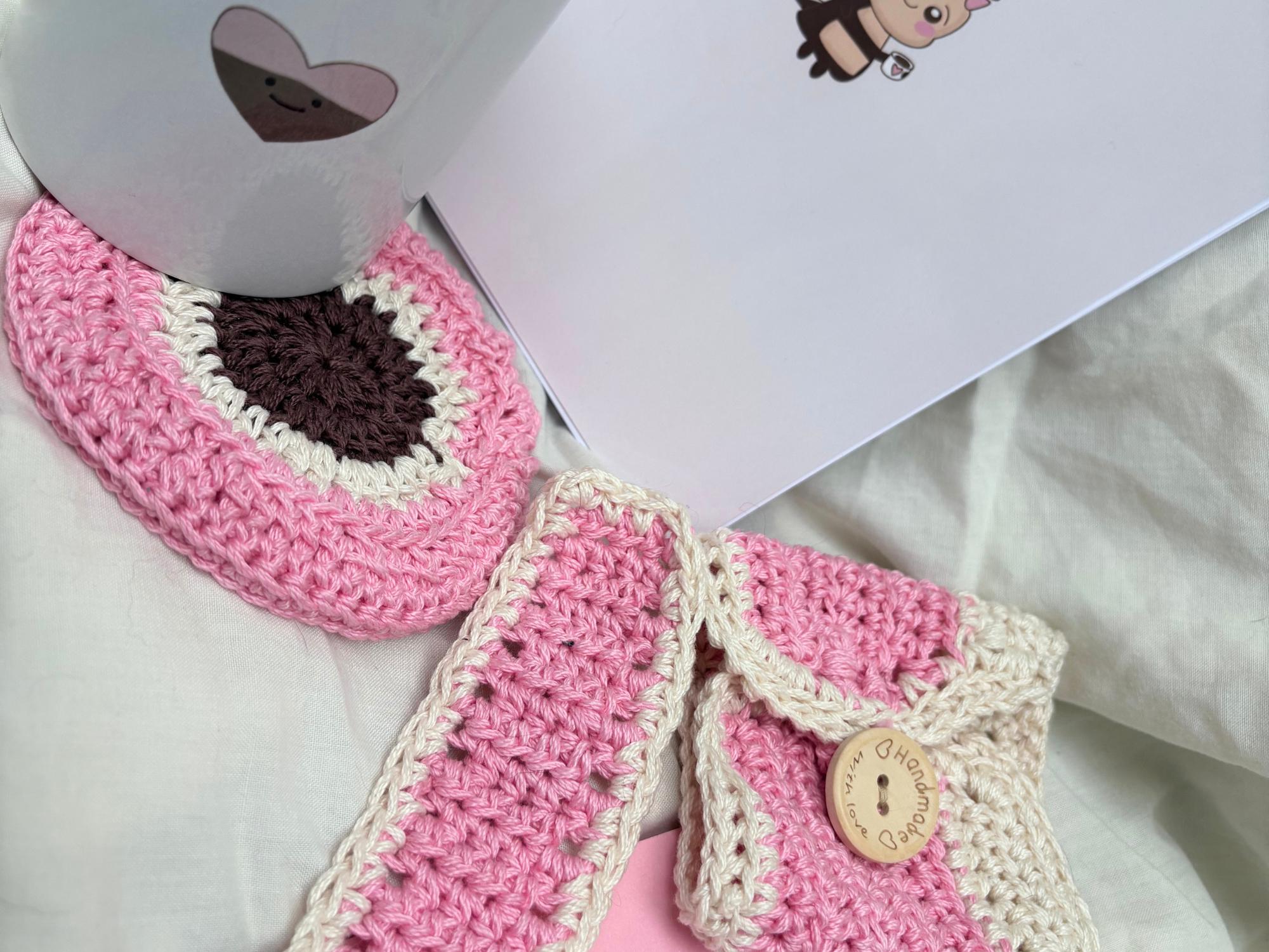Crochet Study Gift Set, Coffee Lover Gift Box, Handmade Mug Cosy Bundle, Cottagecore Desk Decor, Student Gift for Her, Journaling Kit