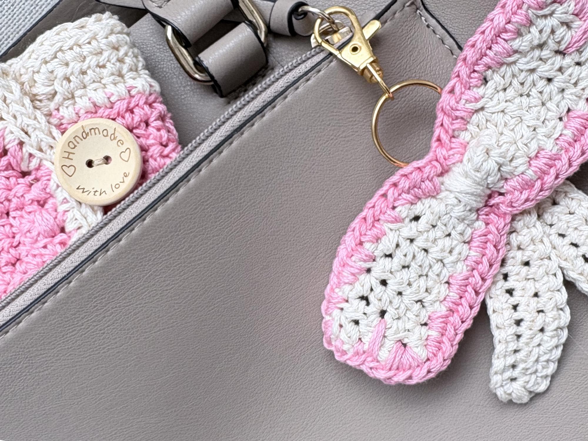 Crochet Bow Keyring Bag Charm, Handmade Cotton Gift for Her, Teacher Gift, Graduation Present