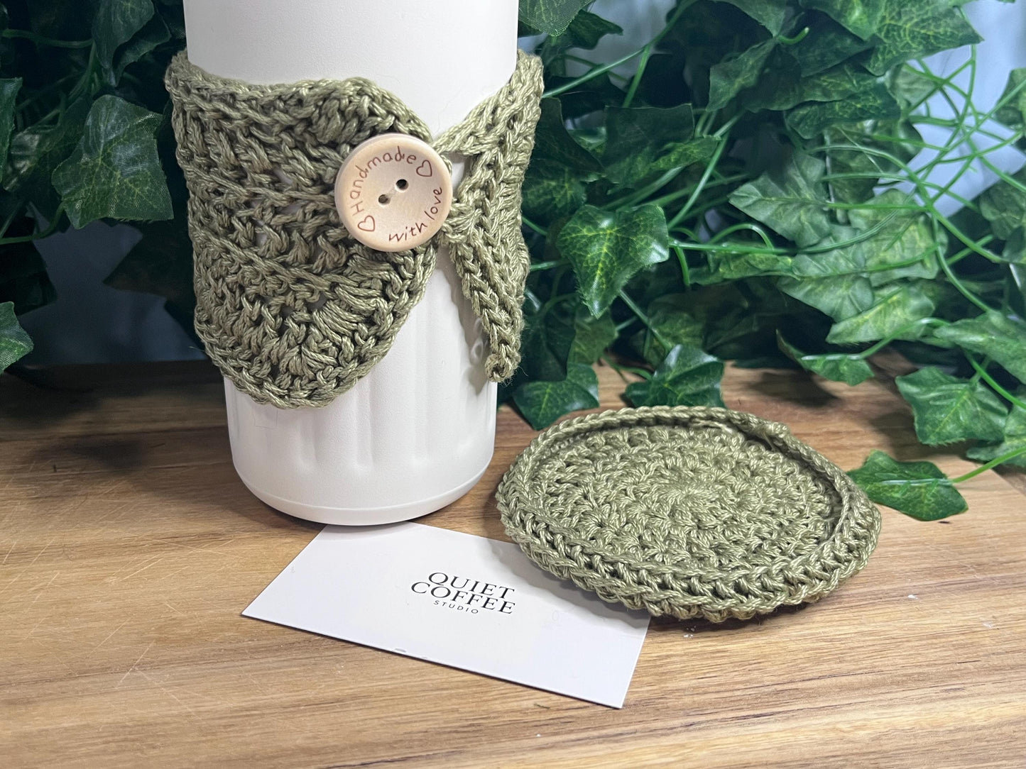 Crochet Mug Cosy Set | Green Coffee Lover Gift