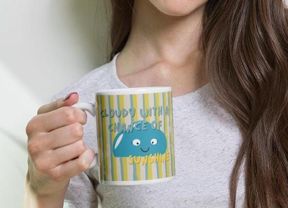 Cloudy with a Chance of Sunshine Mug, Cute Cloud Coffee Cup, Aesthetic Ceramic Mug, Positive Quote Gift for Her, Kawaii Coffee Mug